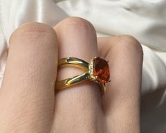 1.58 ct. Fire Opal and .15 ct Diamonds Split Shank 18k Gold Ring