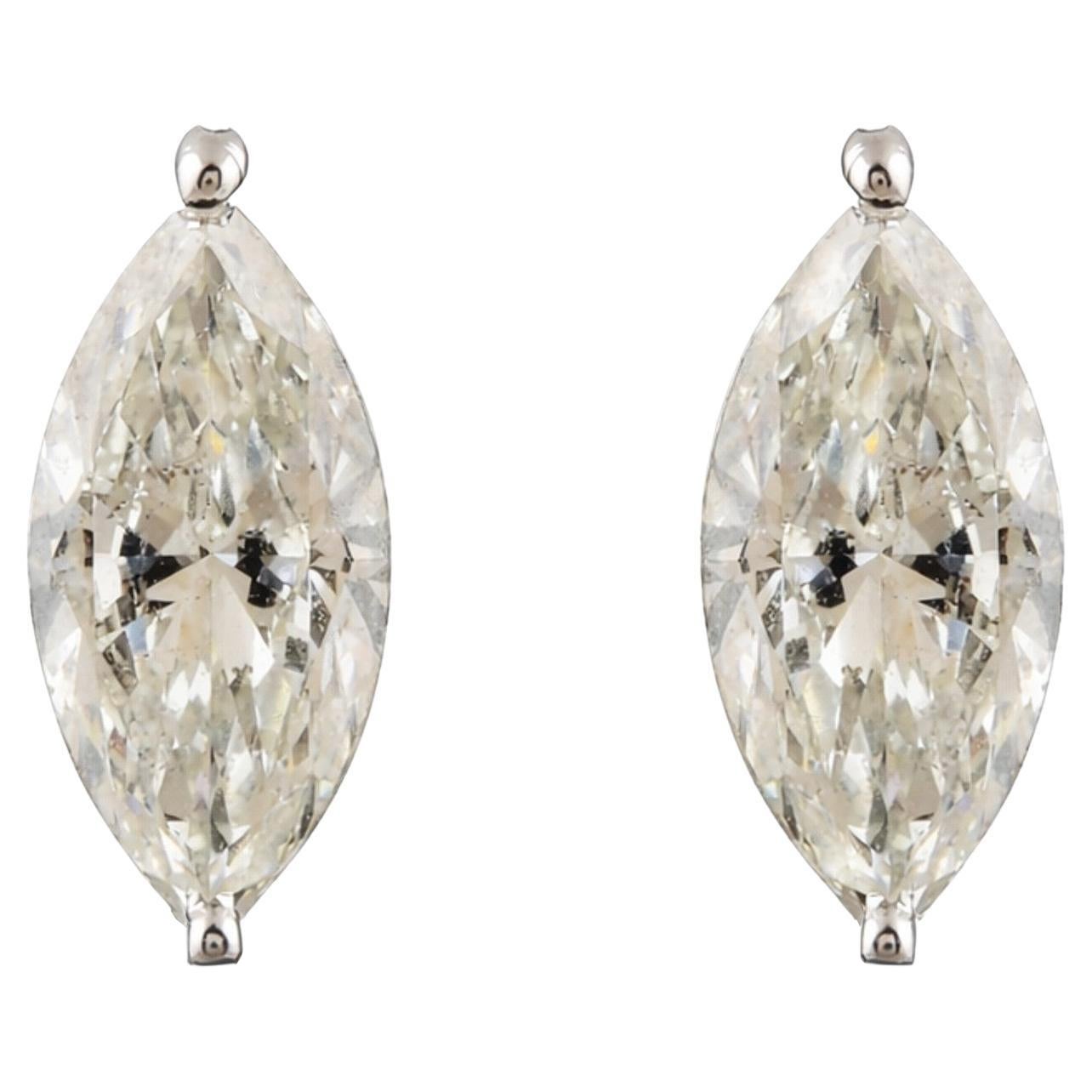 1.58 Ct Marquise Cut SI/H Diamond Solitaire Stud Earrings 14k White Gold Jewelry