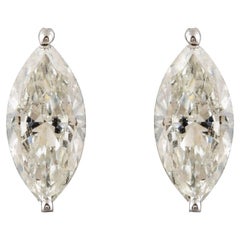 1,58 qt Pendientes de oro blanco de 18 k con diamante solitario talla marquesa SI/H