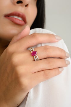 1.58 CTW Natural Ruby Diamond Wedding Ring Gift for Mom in 14k Solid Yellow Gold