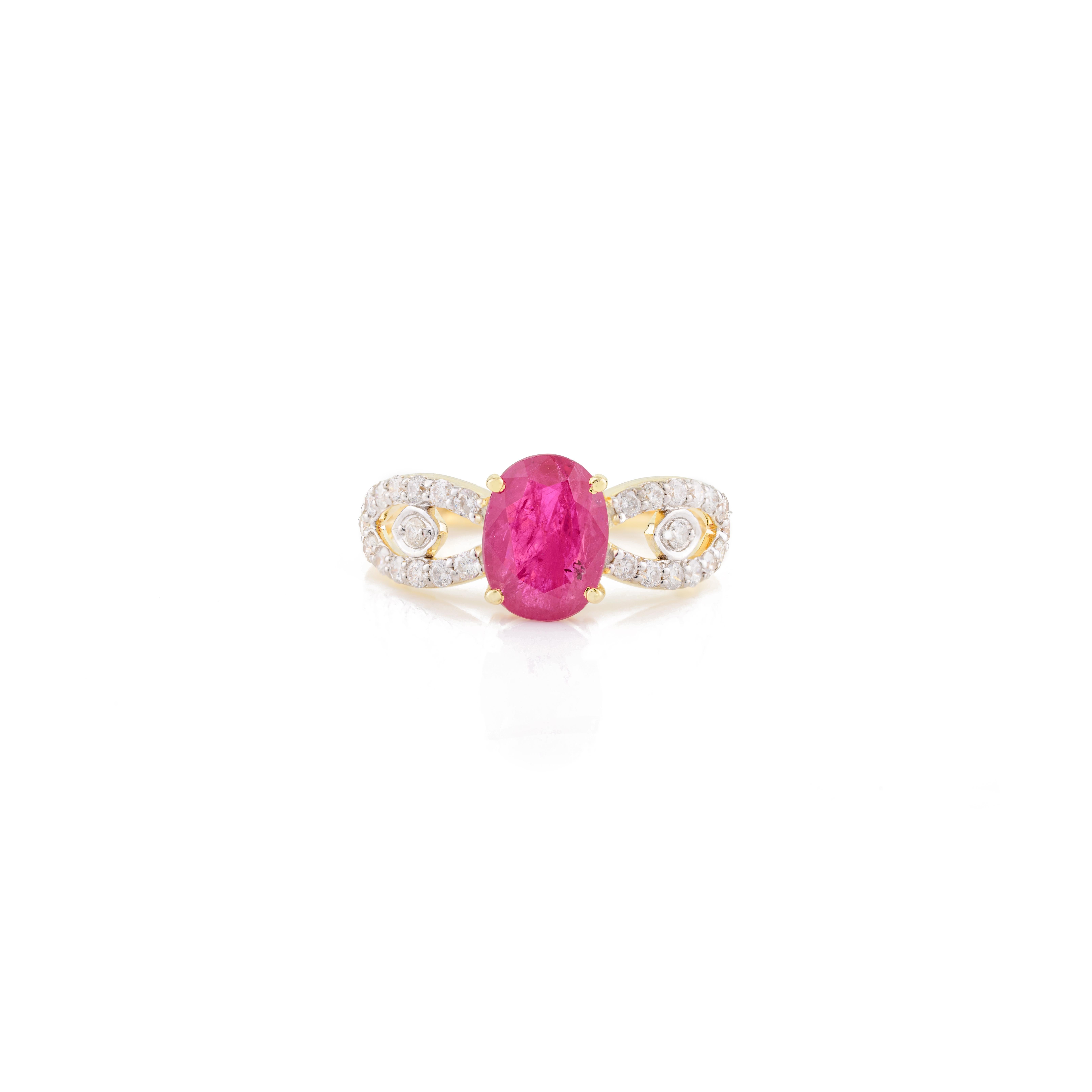 En venta: 1.58 CTW Anillo de Boda con Diamante Rubí Natural Regalo para Mamá en Oro Amarillo Macizo de 14k  3