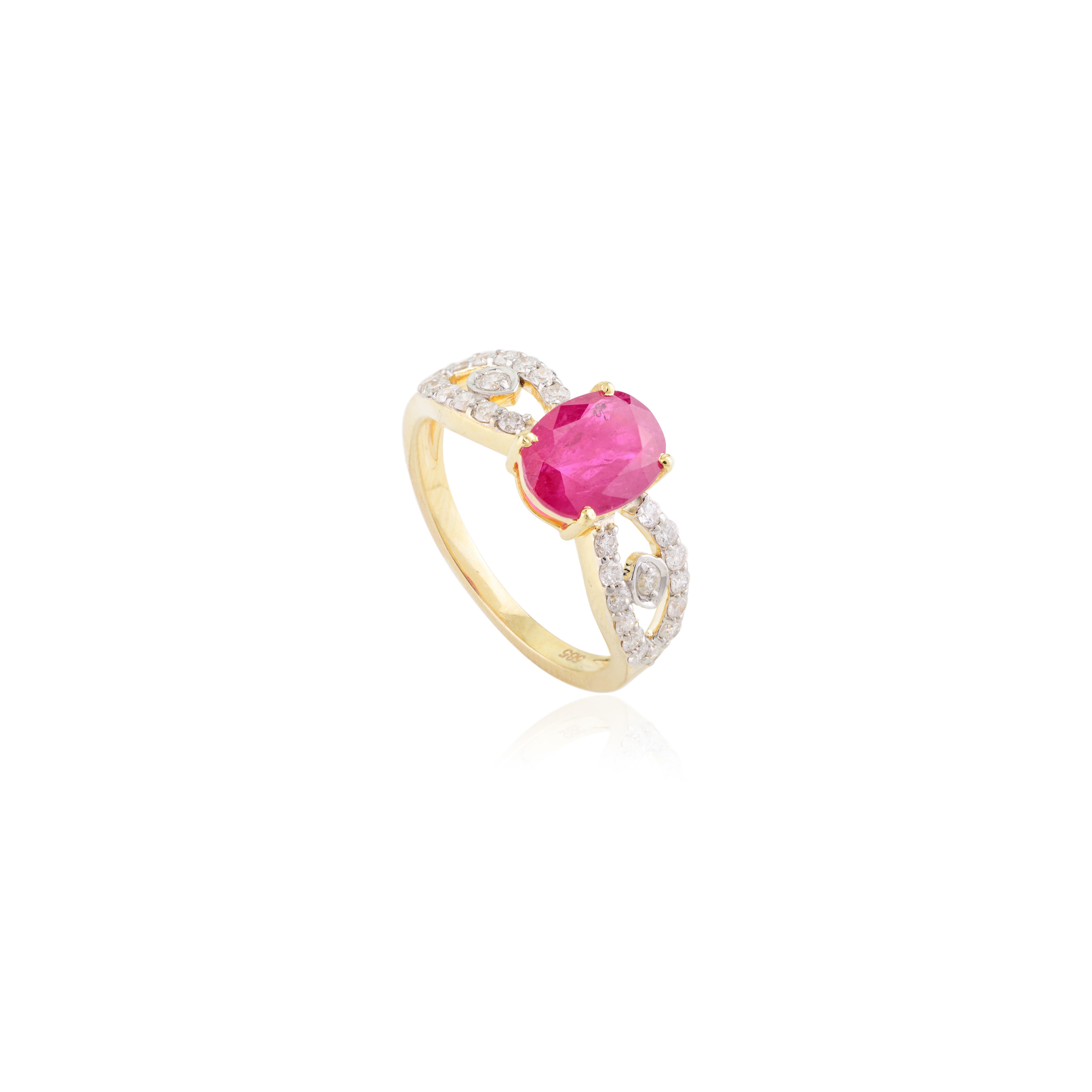 En venta: 1.58 CTW Anillo de Boda con Diamante Rubí Natural Regalo para Mamá en Oro Amarillo Macizo de 14k  5
