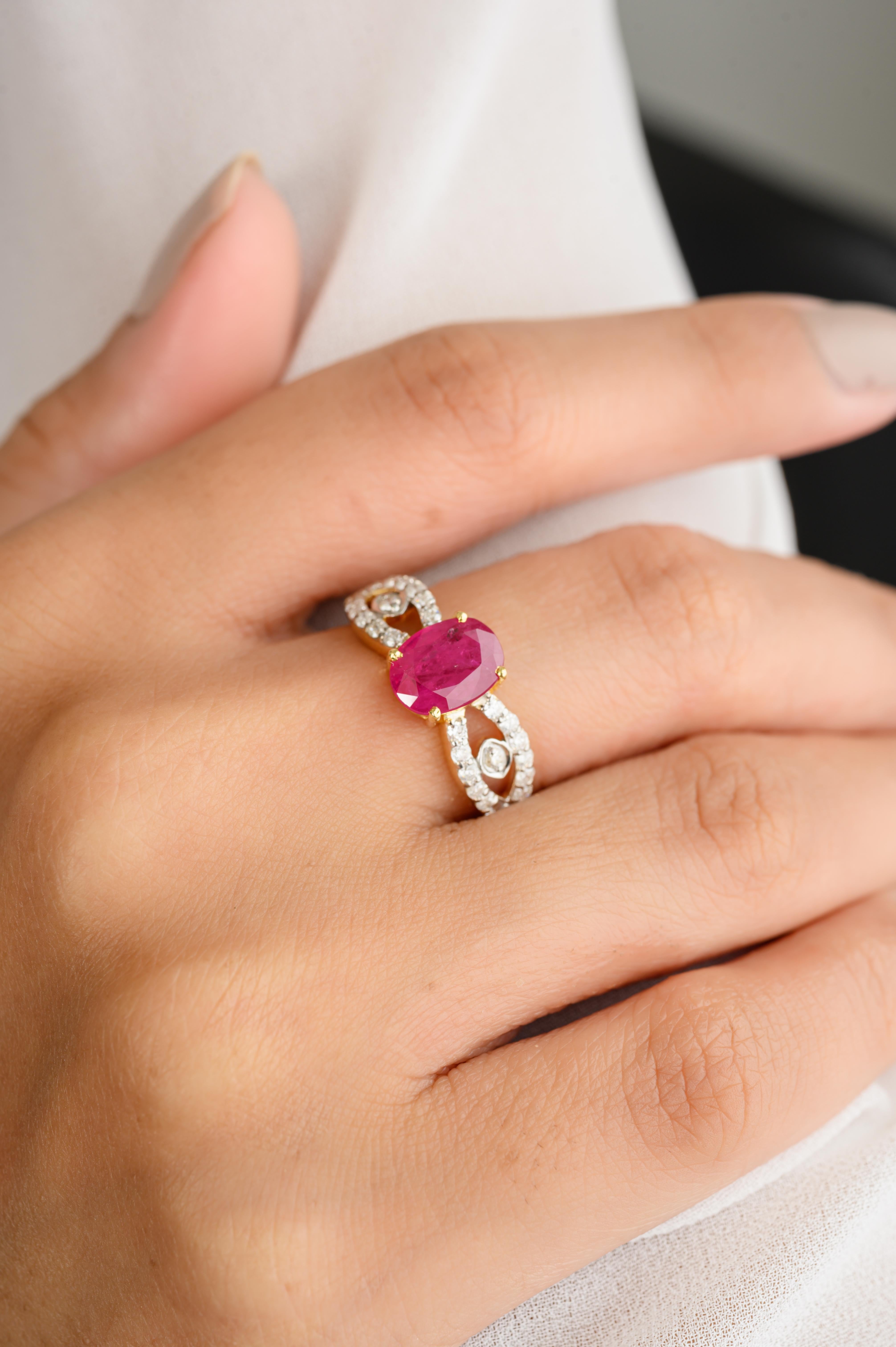 En venta: 1.58 CTW Anillo de Boda con Diamante Rubí Natural Regalo para Mamá en Oro Amarillo Macizo de 14k  6