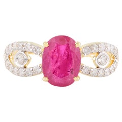 Anello nuziale con diamante e rubino naturale da 1,58 CTW Regalo per la mamma in oro giallo massiccio 14k