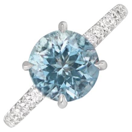 1.58 Round Cut Aquamarine Solitaire Engagement Ring, Platinum