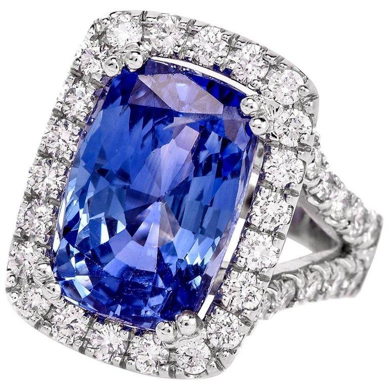 Retro 15.80 Carat Blue Sapphire Diamond Cocktail Ring