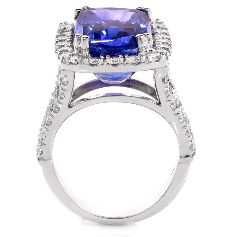 Cushion Cut 15.80 Carat Blue Sapphire Diamond Cocktail Ring