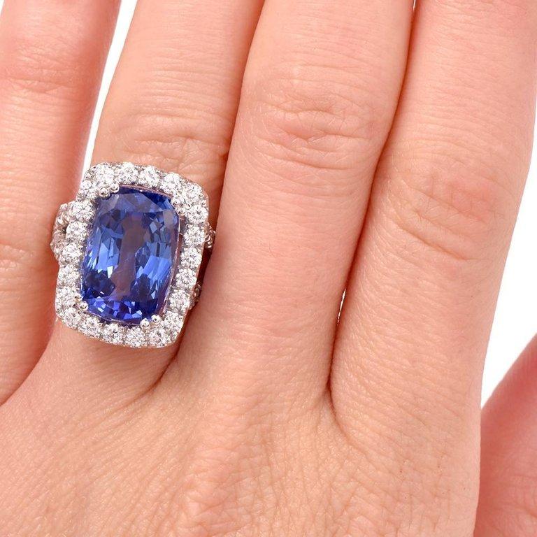 15.80 Carat Blue Sapphire Diamond Cocktail Ring 3