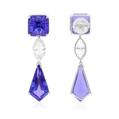 15.80 Carat Tanzanite Earrings 2.06 Carat SI/H Marquise Diamond 14k White Gold