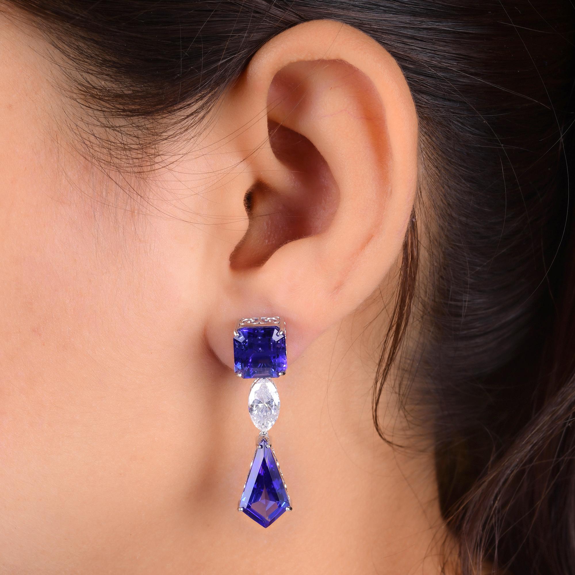 Marquise Cut 15.80 Carat Tanzanite Earrings 2.06 Carat SI/H Marquise Diamond 14k White Gold For Sale