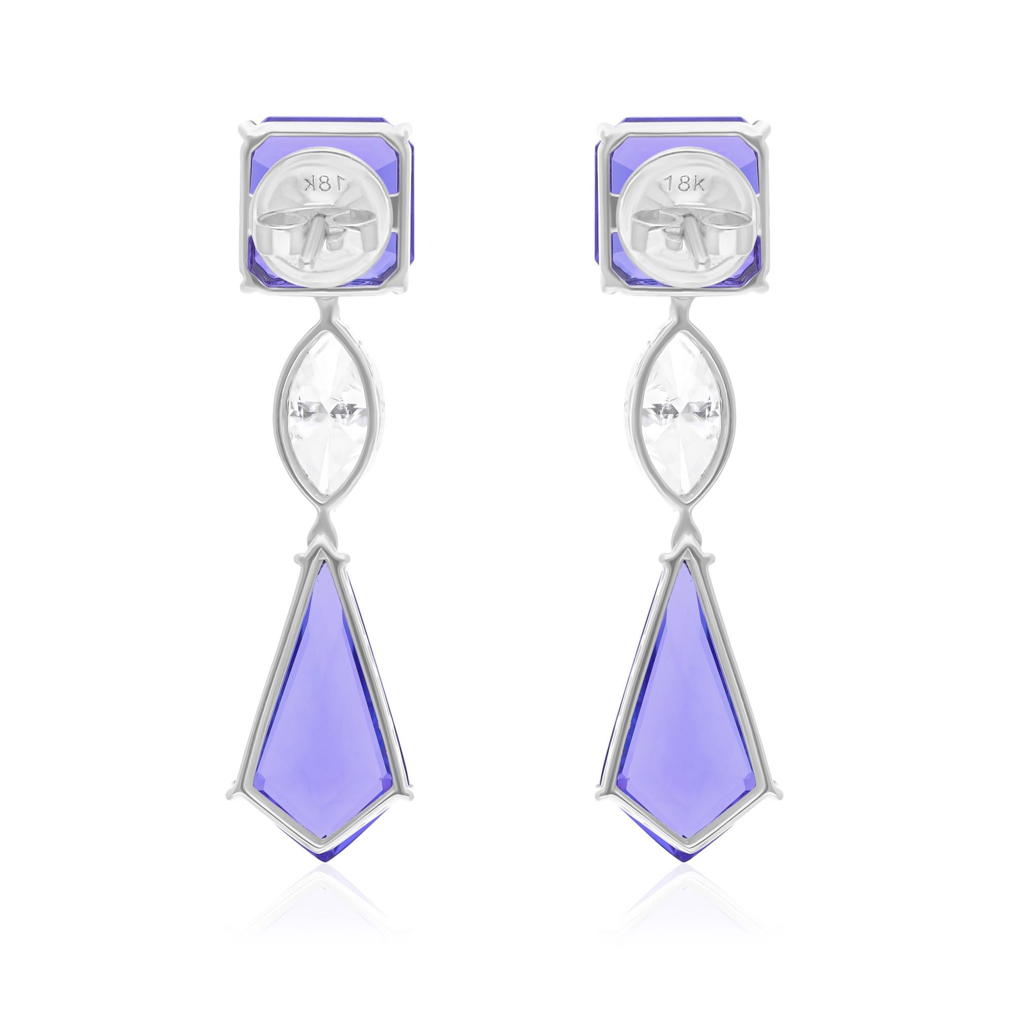 15.80 Carat Tanzanite Earrings 2.06 Carat SI/H Marquise Diamond 14k White Gold In New Condition For Sale In Diera, Dubai