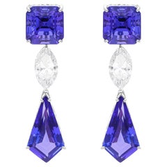 15,80 Karat Tansanit-Ohrringe 2,06 Karat SI/H Marquise-Diamant 18k Weißgold
