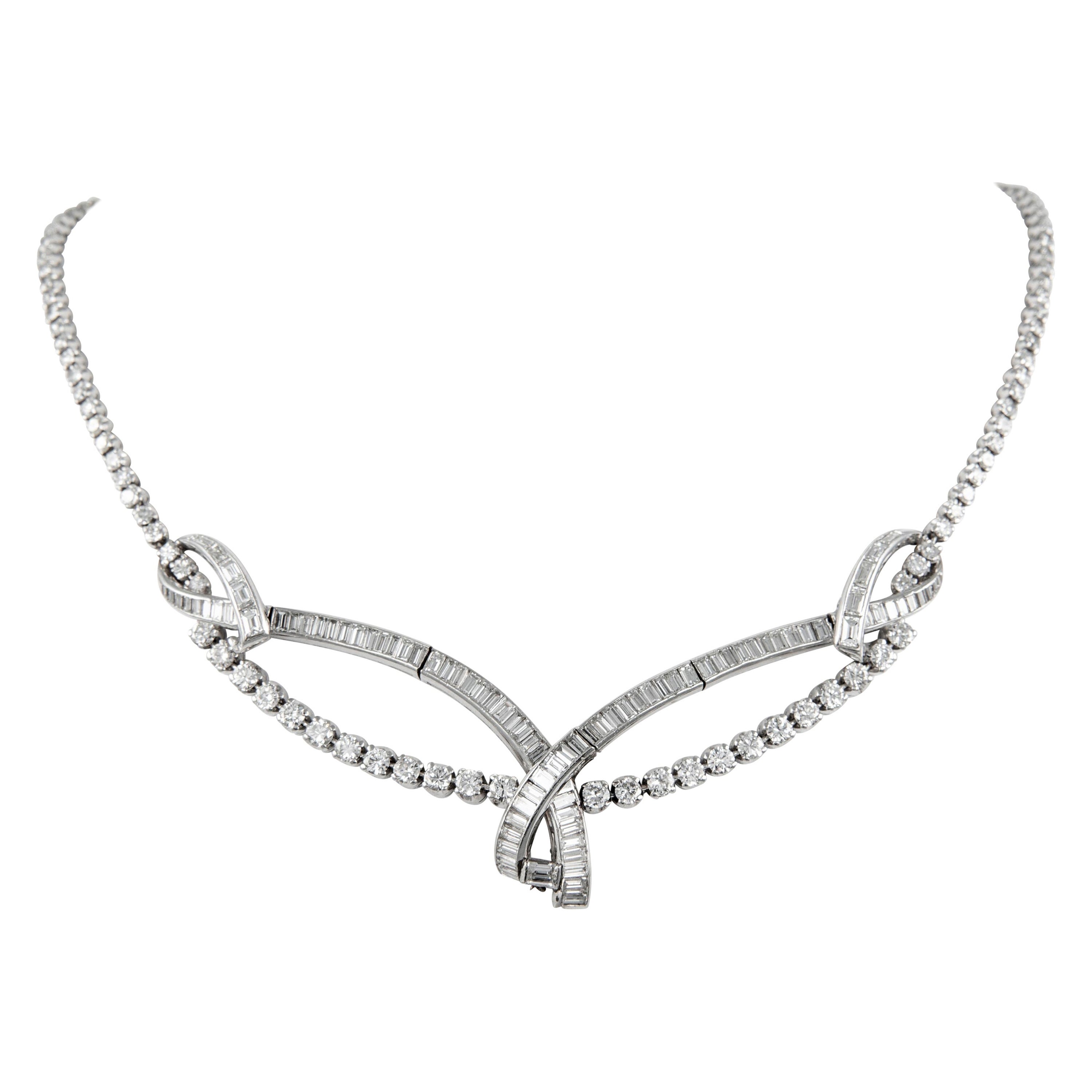 Collier en platine avec diamants ronds et baguettes 15,80 carats