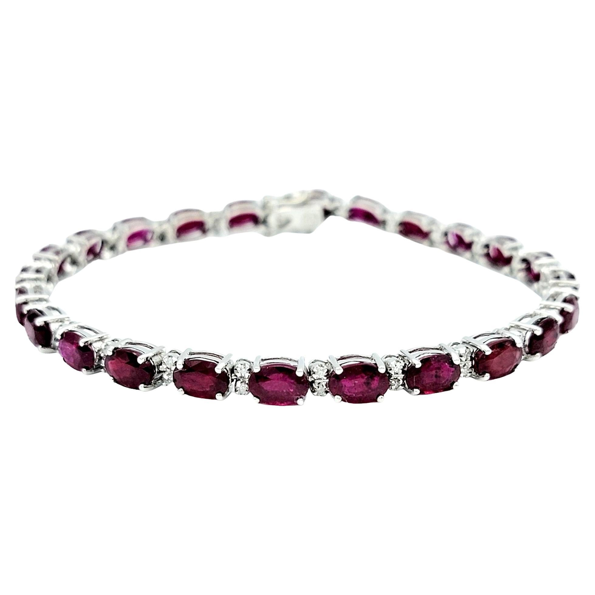 15.81 Carat Total Oval Ruby and Diamond Tennis Bracelet in 14 Karat White Gold For Sale