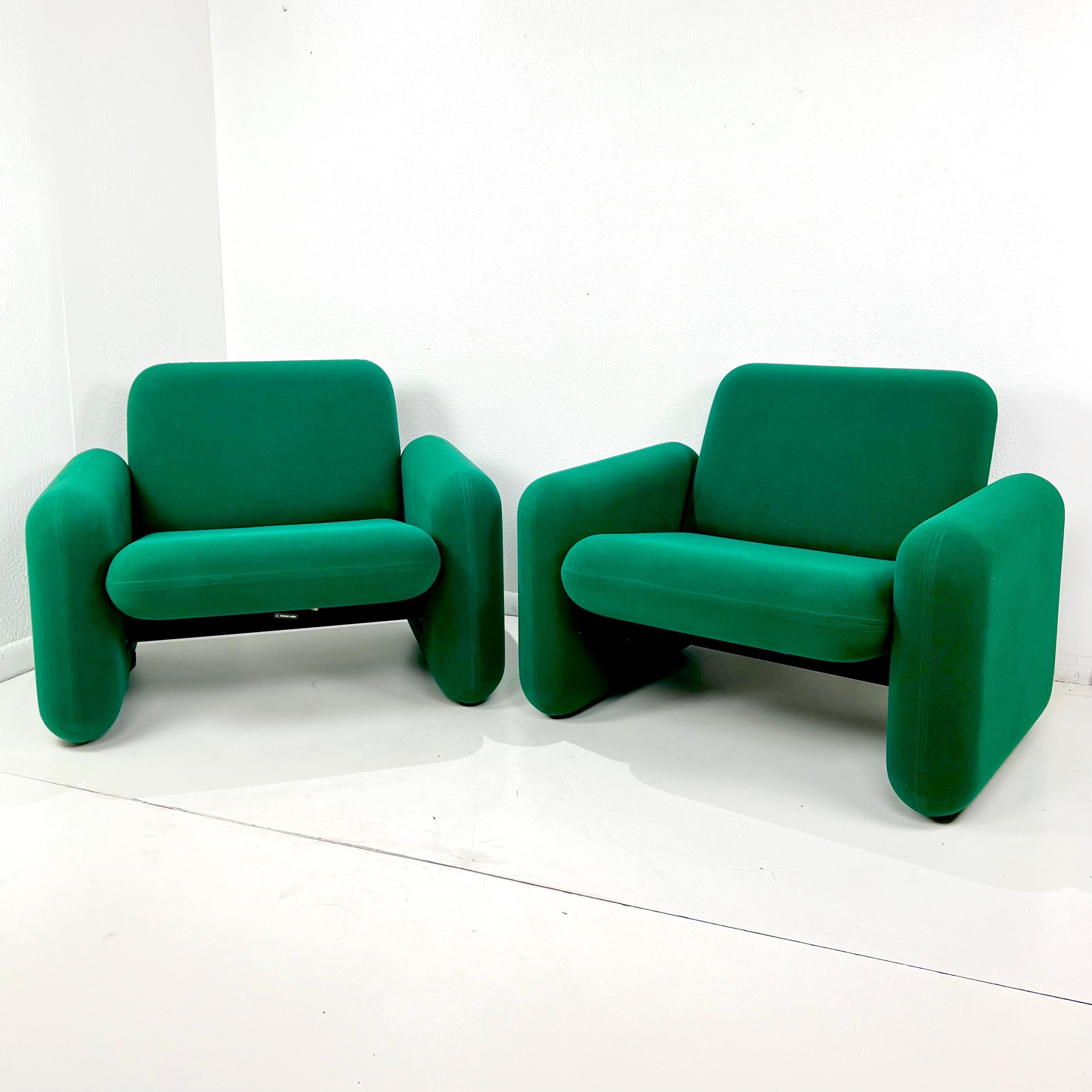 #1582 Pareja de sillas Chiclet vintage de Herman Miller por Ray Wilkes - Verde Posmoderno en venta