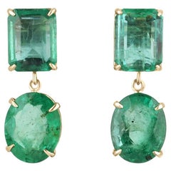 Used 15.82tcw Dark Green Large Zambian Emerald-Emerald Cut & Oval Cut Dangle Earrings