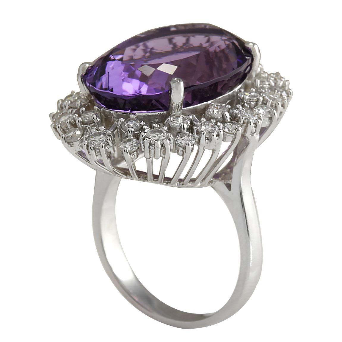 Oval Cut Natural Amethyst 14 Karat White Gold Diamond Ring For Sale