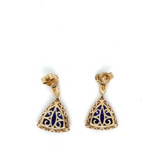 15.83 Carat Trillion Cut Tanzanite Yellow Diamond Dangling Earrings