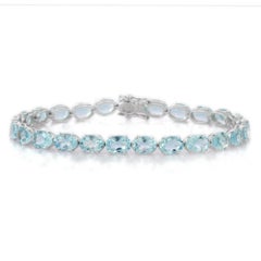 15.83 Ct Aquamarine Tennis Bracelet in 18k Solid White Gold, Grandma Gift