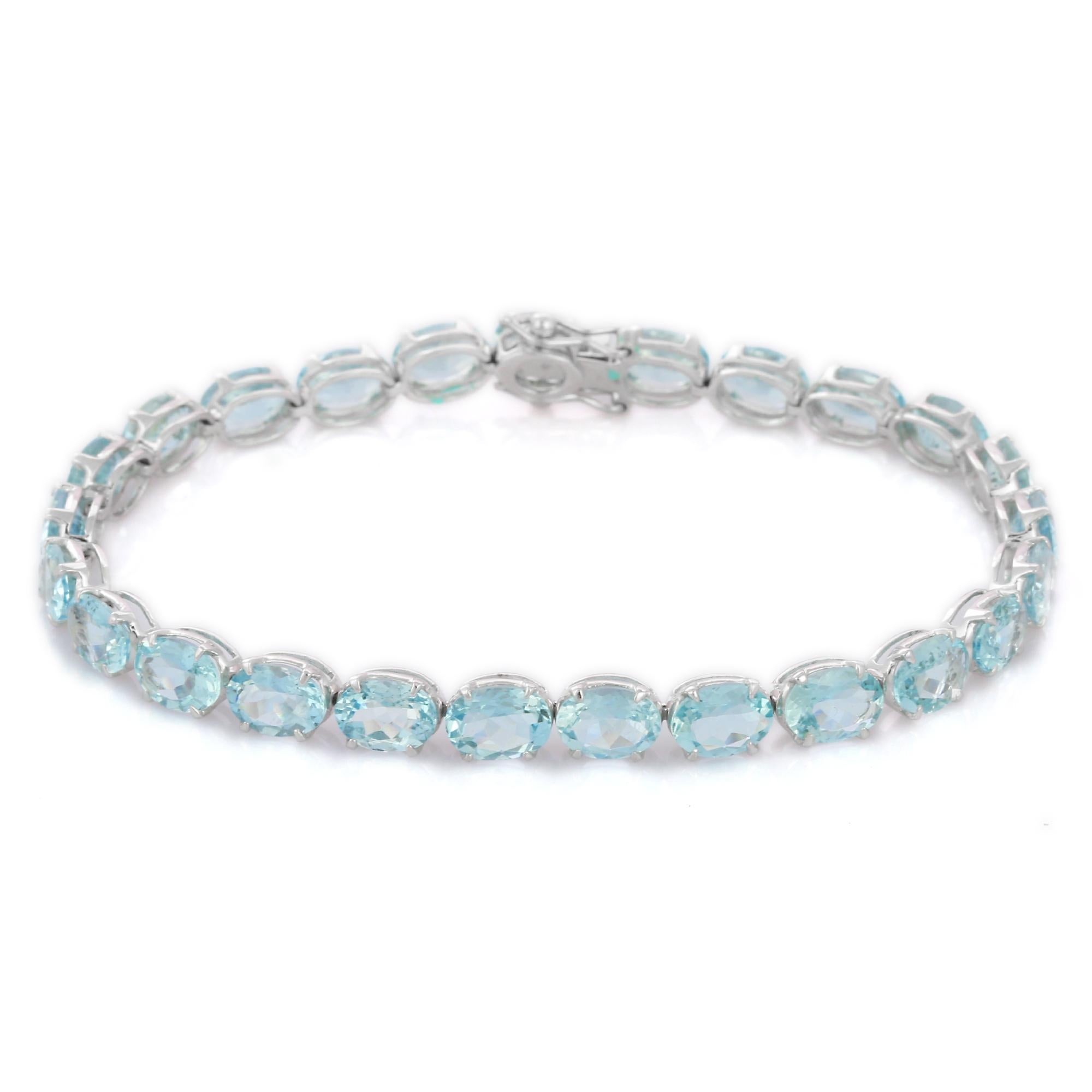 15.83 Ct Aquamarine Tennis Bracelet in 18k Solid White Gold, Grandma Gift In New Condition For Sale In New York, NY