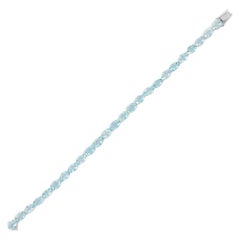 15.83 CTW Natural Aquamarine Tennis Bracelet in 18kt Solid White Gold