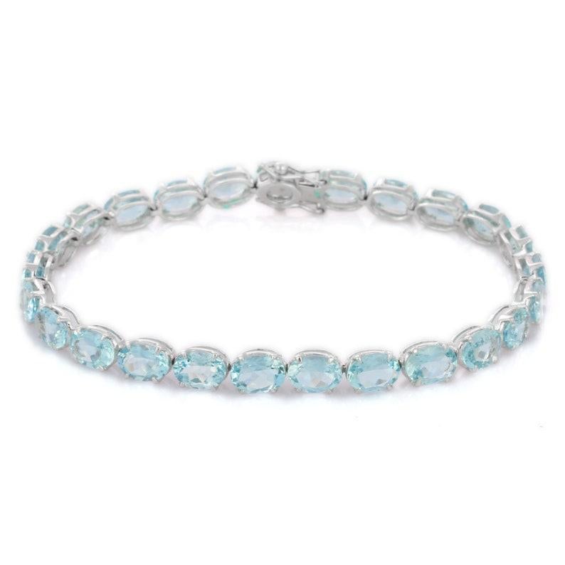 Oval Cut 15.83 CTW Natural Aquamarine Tennis Bracelet in 18kt Solid White Gold