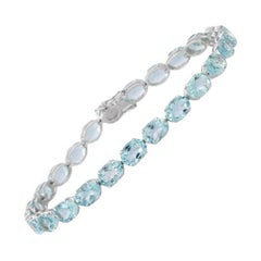 15.83 CTW Natural Aquamarine Tennis Bracelet in 18kt Solid White Gold