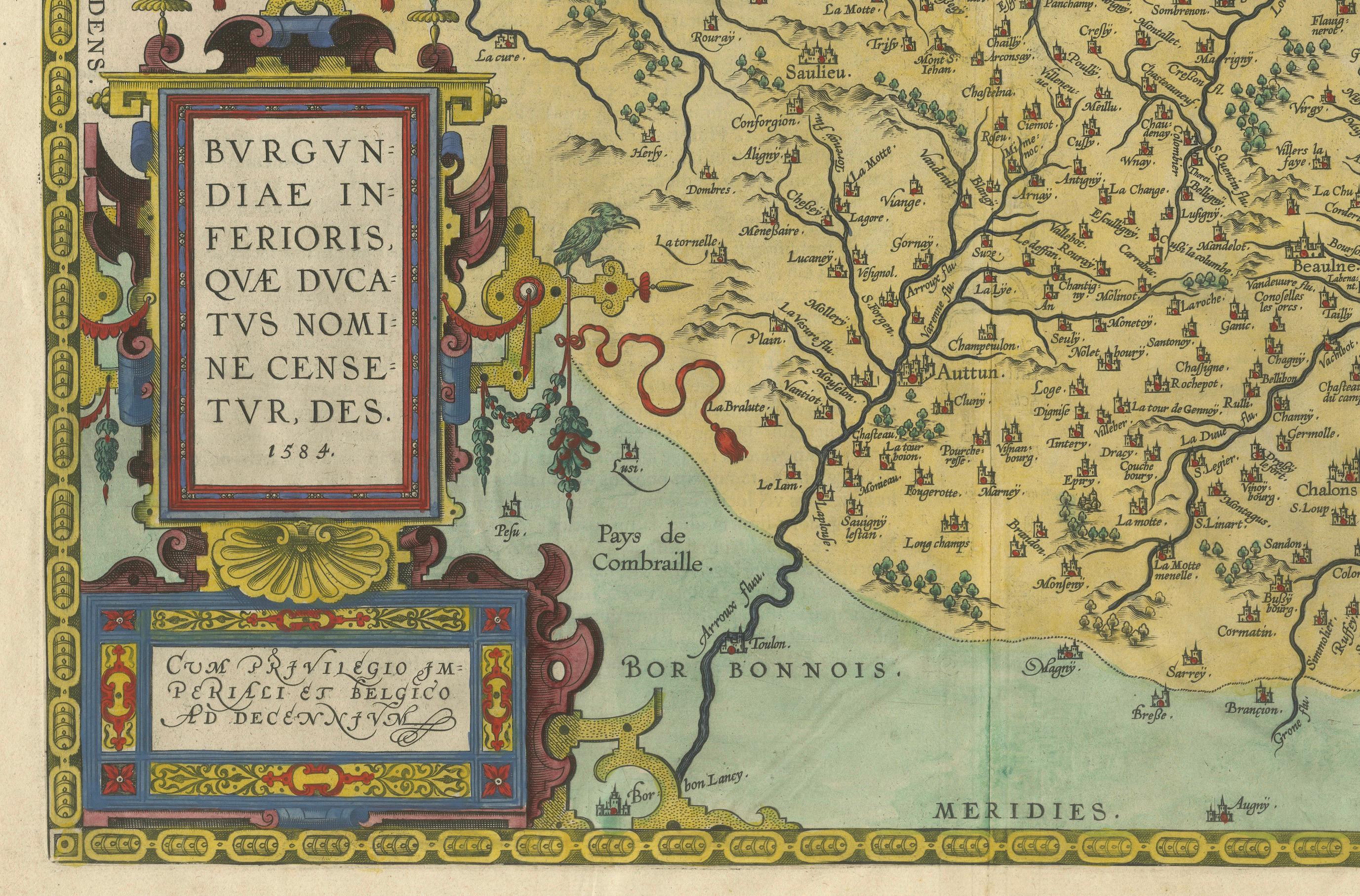 Engraved 1584 Abraham Ortelius Map of Lower Burgundy, France For Sale