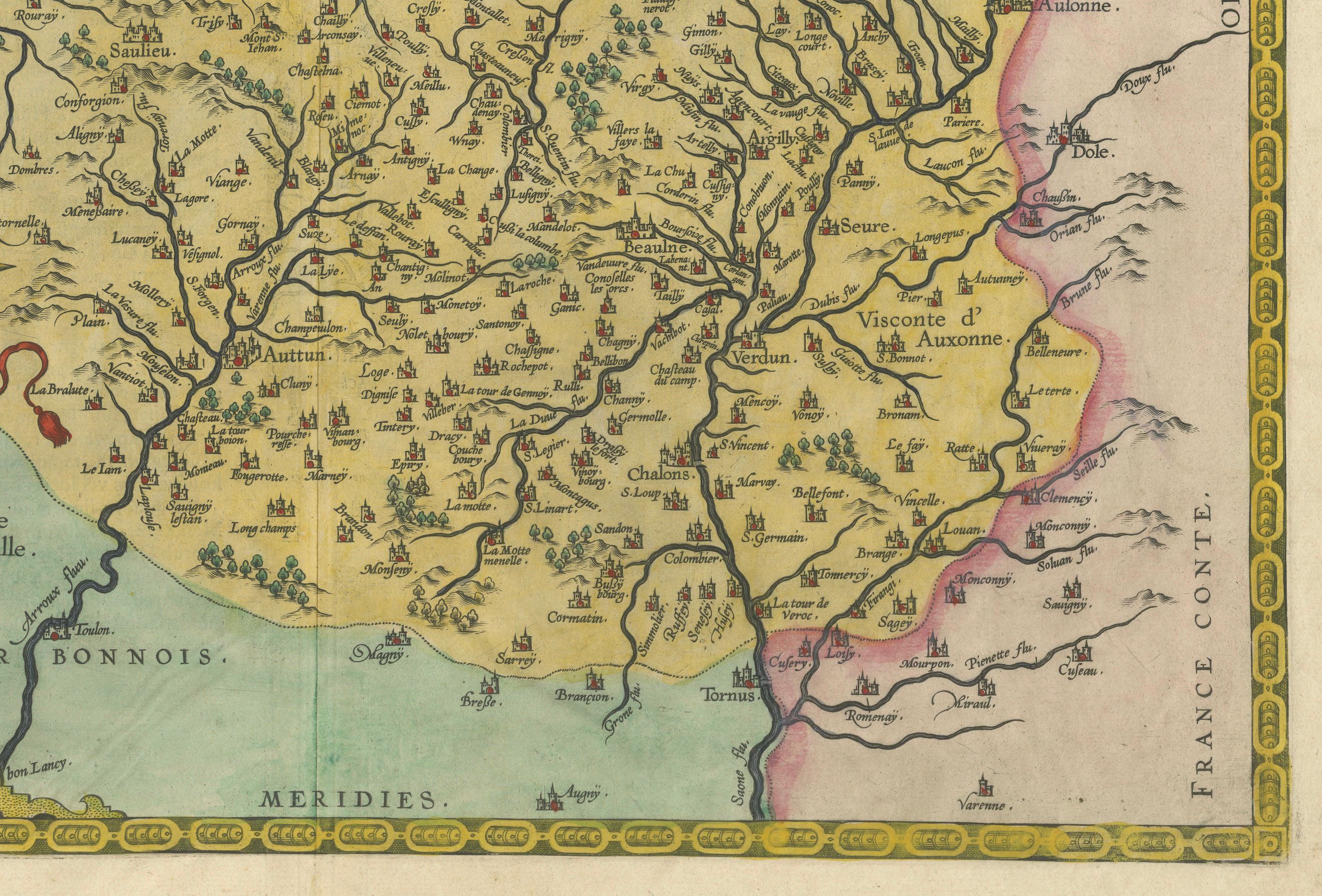 1584 Abraham Ortelius Map of Lower Burgundy, France In Good Condition For Sale In Langweer, NL