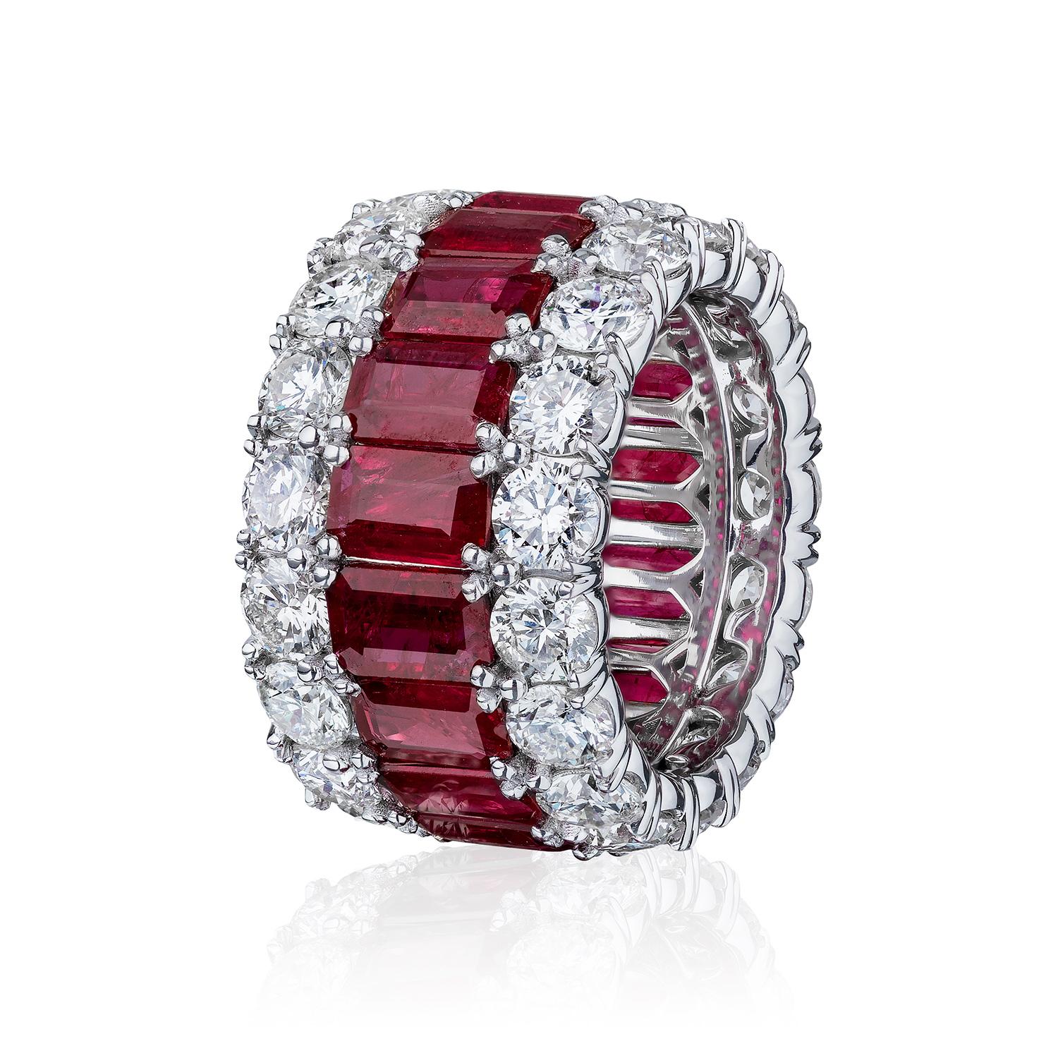 17 Gorgeous Rubies weighing 8.94 Carats and 34 Round Diamonds weighing 6.90 Carats.

Set in 18 Karat White Gold.

Also available in Blue Sapphires and Pink Sapphires.