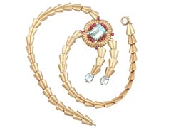 15.84 Carat Aquamarine and 1.28 Carat Ruby, Gold Necklace by Tiffany & Co.