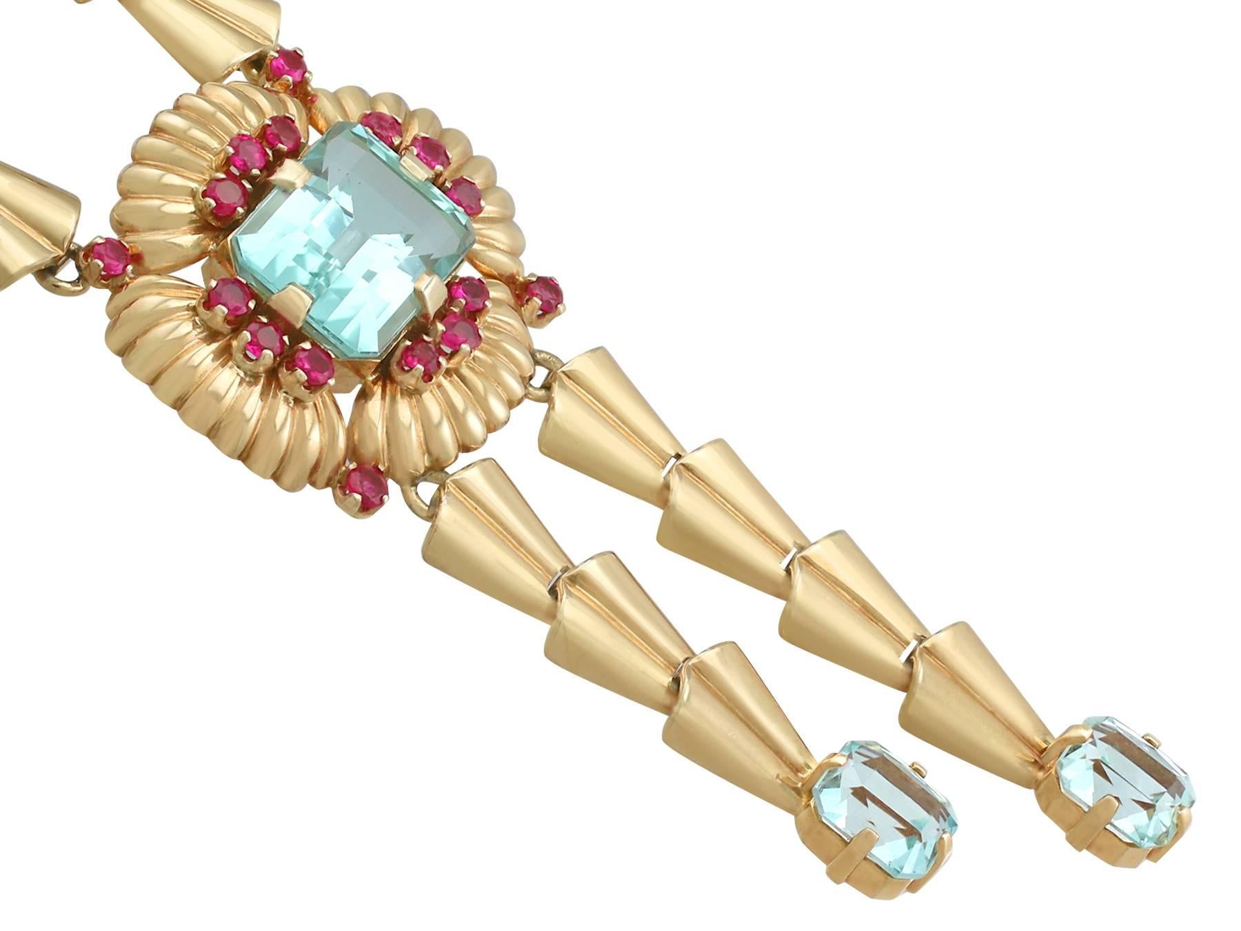 Art Deco 15.84 Carat Aquamarine and 1.28 Carat Ruby, Gold Necklace by Tiffany & Co.