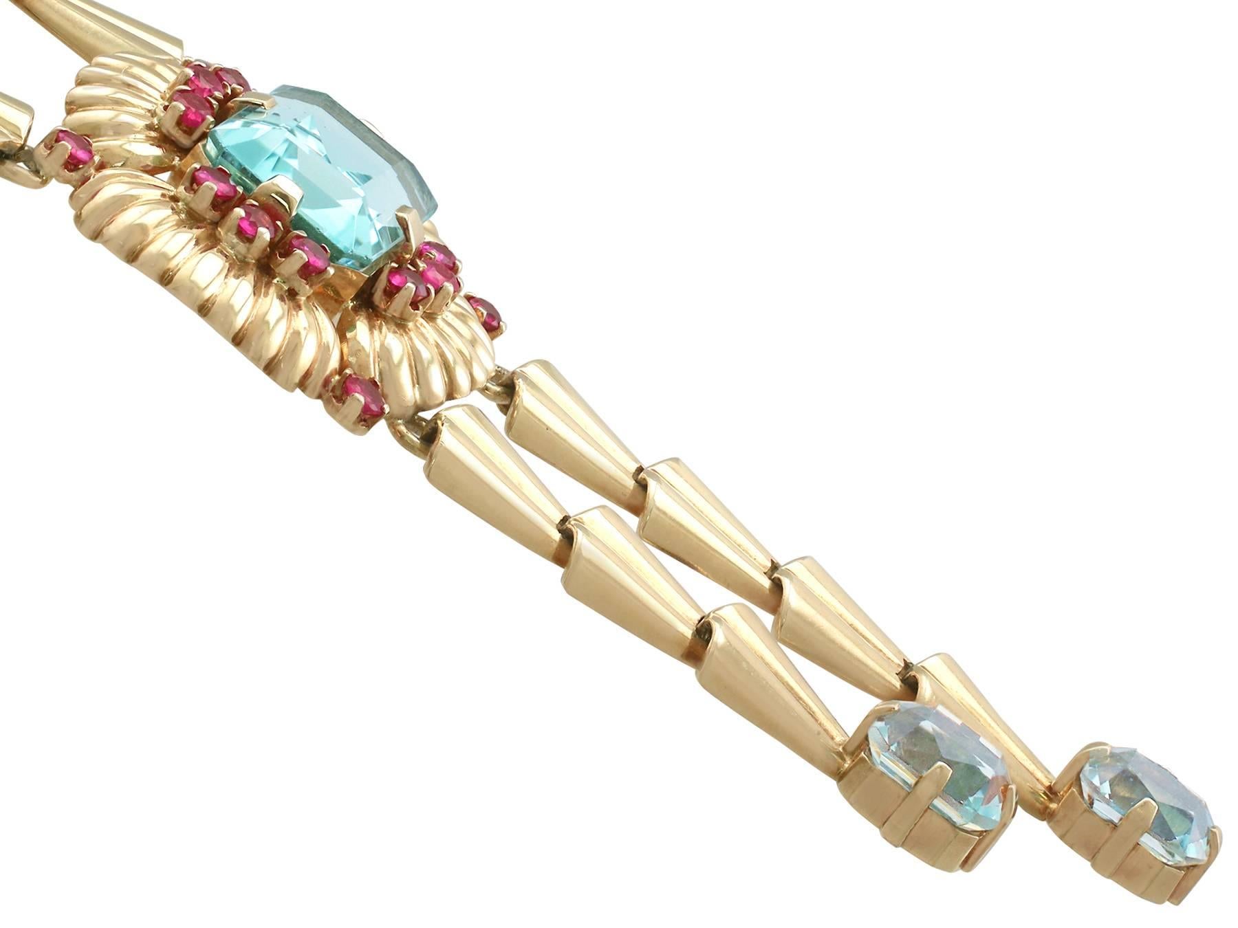 Emerald Cut 15.84 Carat Aquamarine and 1.28 Carat Ruby, Gold Necklace by Tiffany & Co.