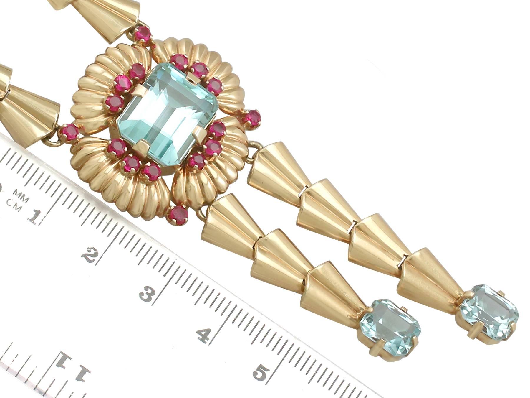 Women's 15.84 Carat Aquamarine and 1.28 Carat Ruby, Gold Necklace by Tiffany & Co.