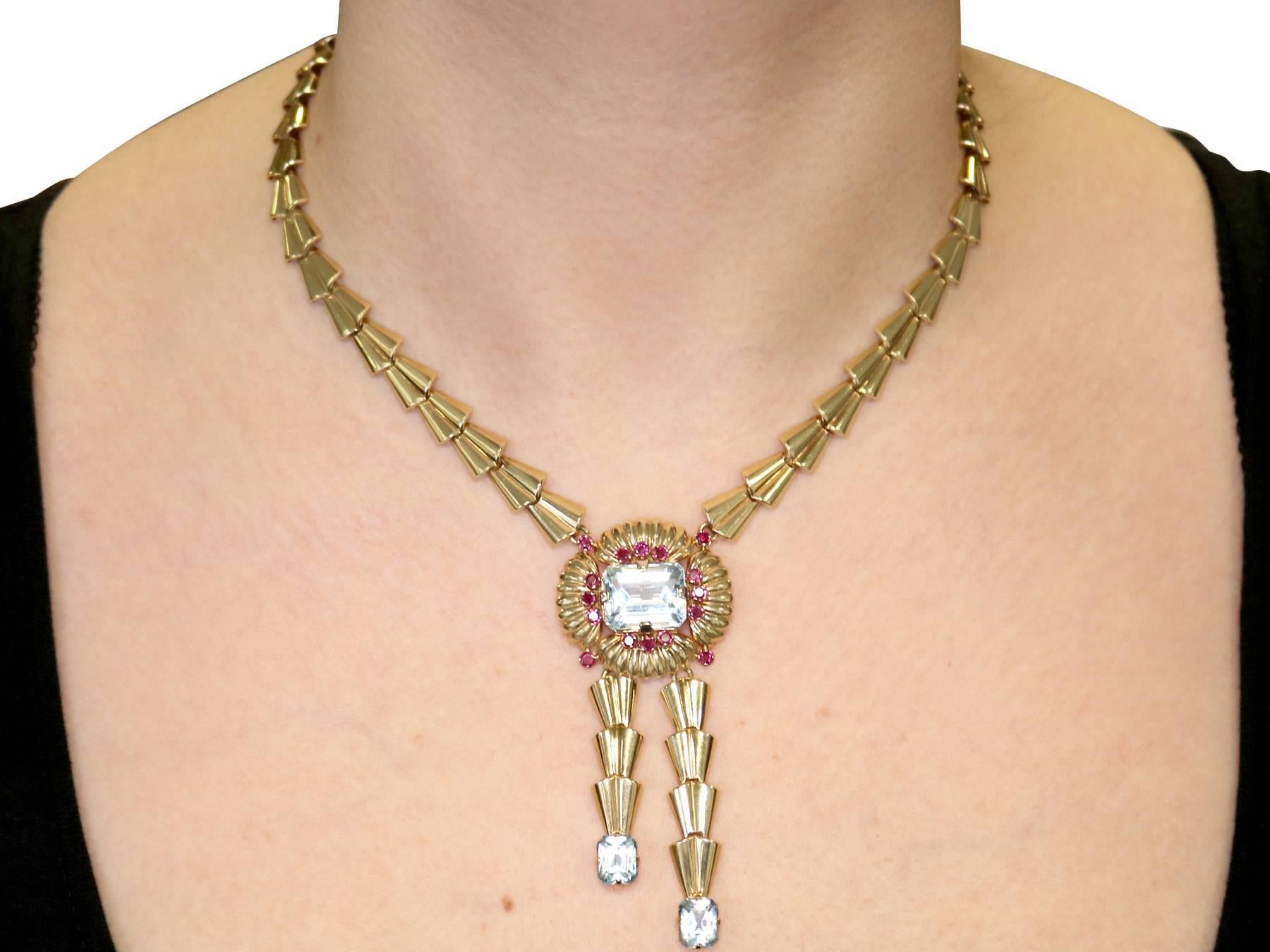 15.84 Carat Aquamarine and 1.28 Carat Ruby, Gold Necklace by Tiffany & Co. 2