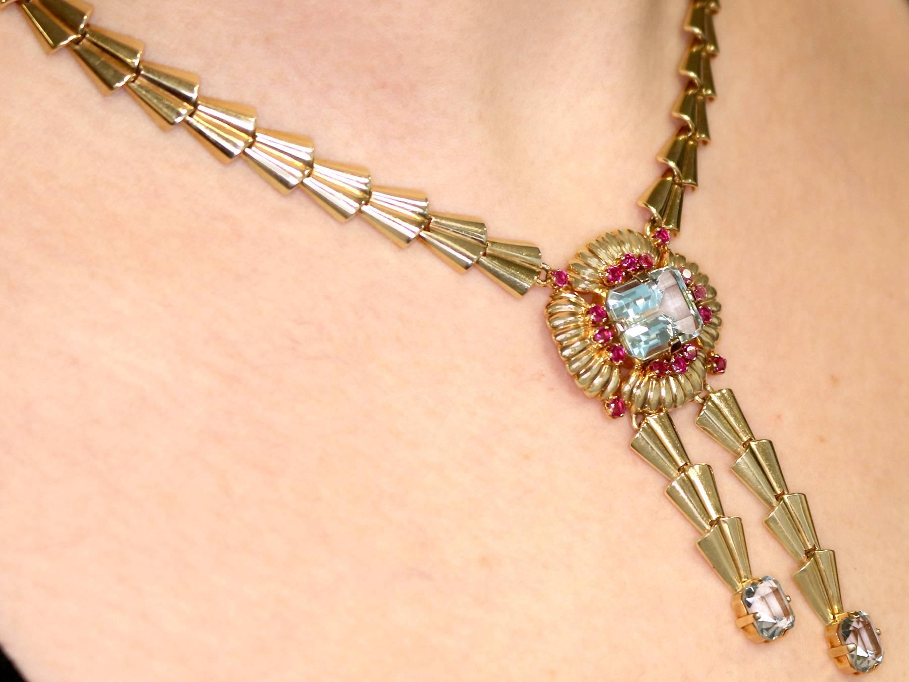 15.84 Carat Aquamarine and 1.28 Carat Ruby, Gold Necklace by Tiffany & Co. 3