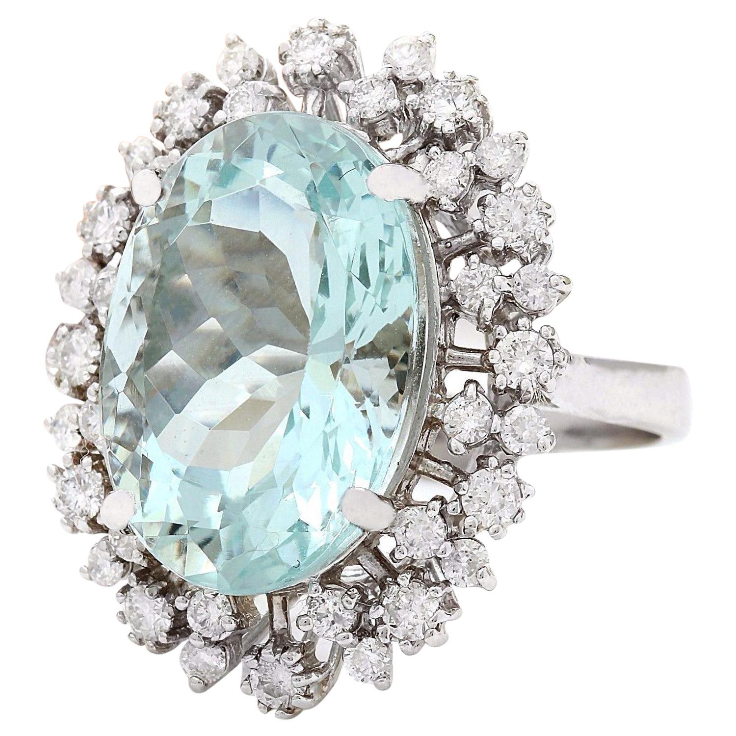 15.86 Carat Natural Aquamarine 14K Solid White Gold Diamond Ring
 Item Type: Ring
 Item Style: Cocktail
 Material: 14K White Gold
 Mainstone: Aquamarine
 Stone Color: Blue
 Stone Weight: 14.68 Carat
 Stone Shape: Oval
 Stone Quantity: 1
 Stone