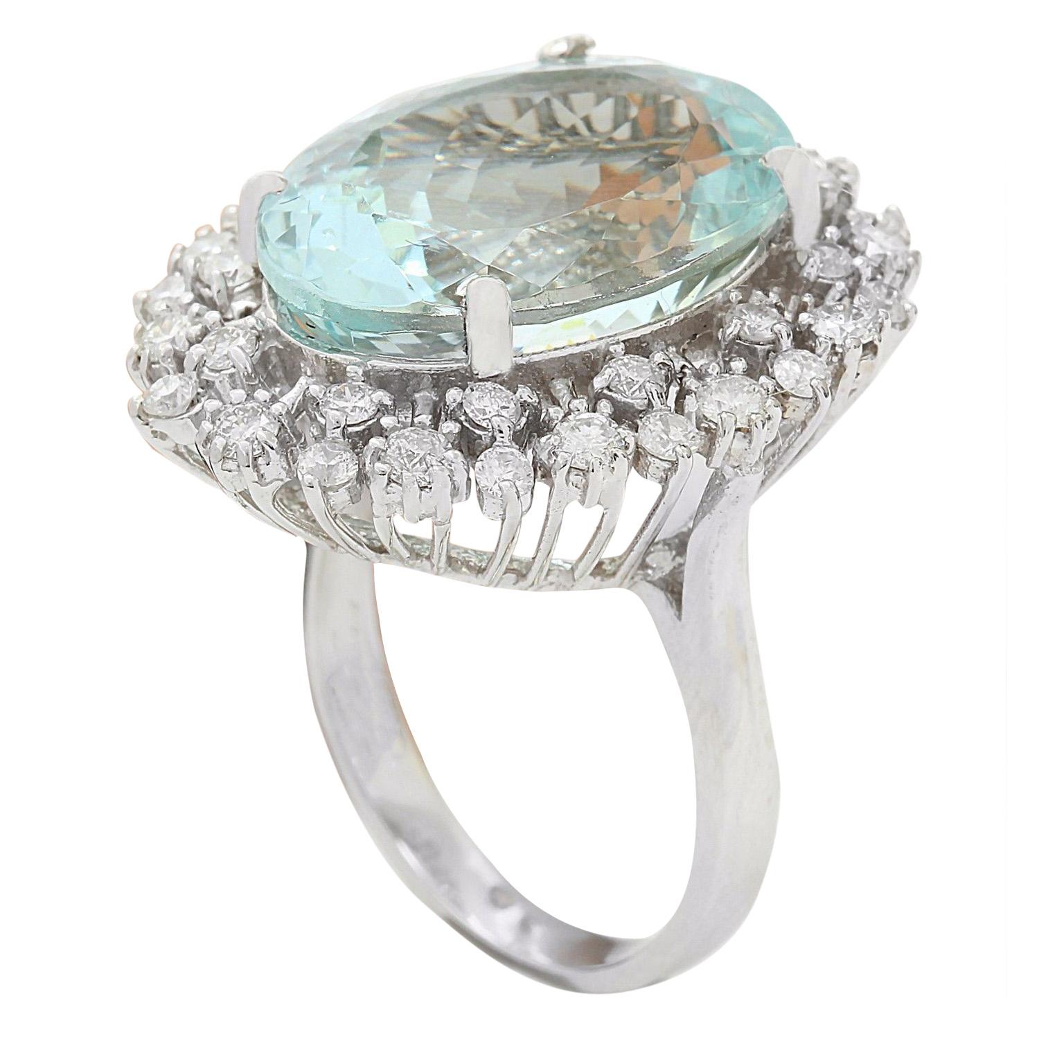 Natural Aquamarine Diamond Ring In 14 Karat Solid White Gold  In New Condition For Sale In Los Angeles, CA