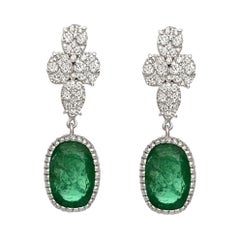 15.87 Carat Natural Vibrant Deep Green Color Emerald and Diamond Earring
