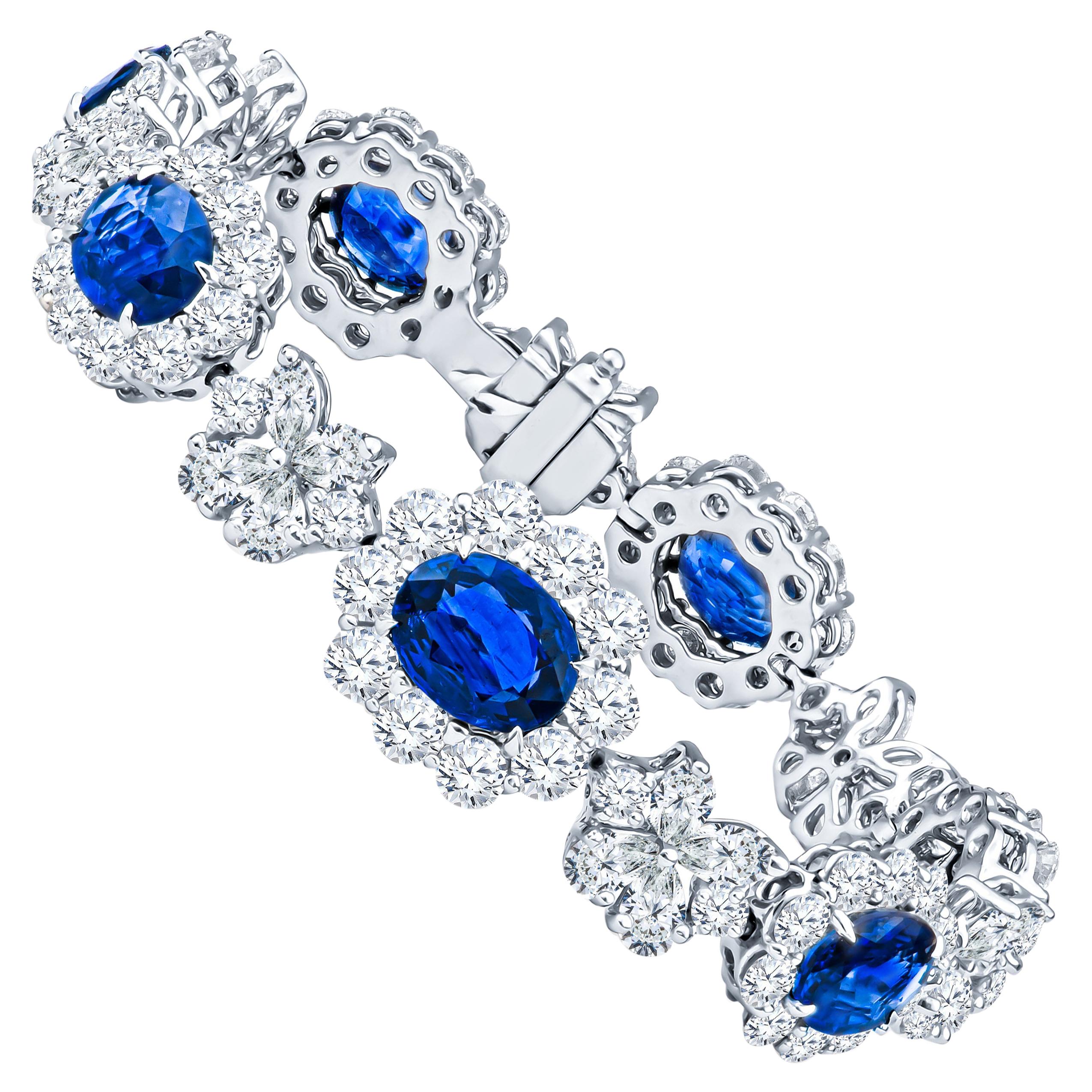 15.88 Carat Oval Sapphires and 16.42 Carat Diamond Flower and Butterfly Bracelet