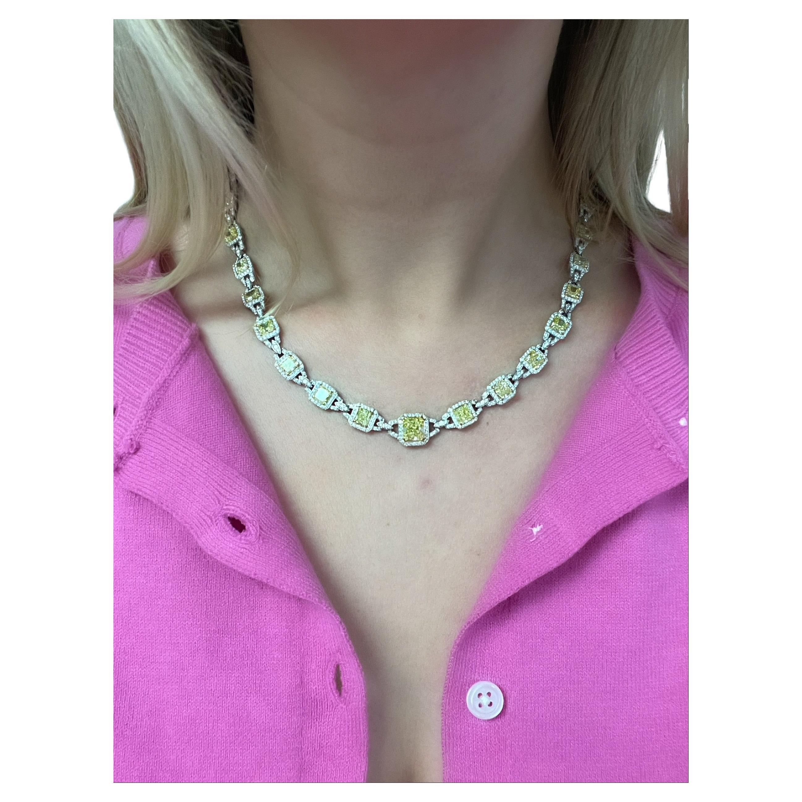 15.88 Carats Natural Yellow Diamond and Diamond Necklace