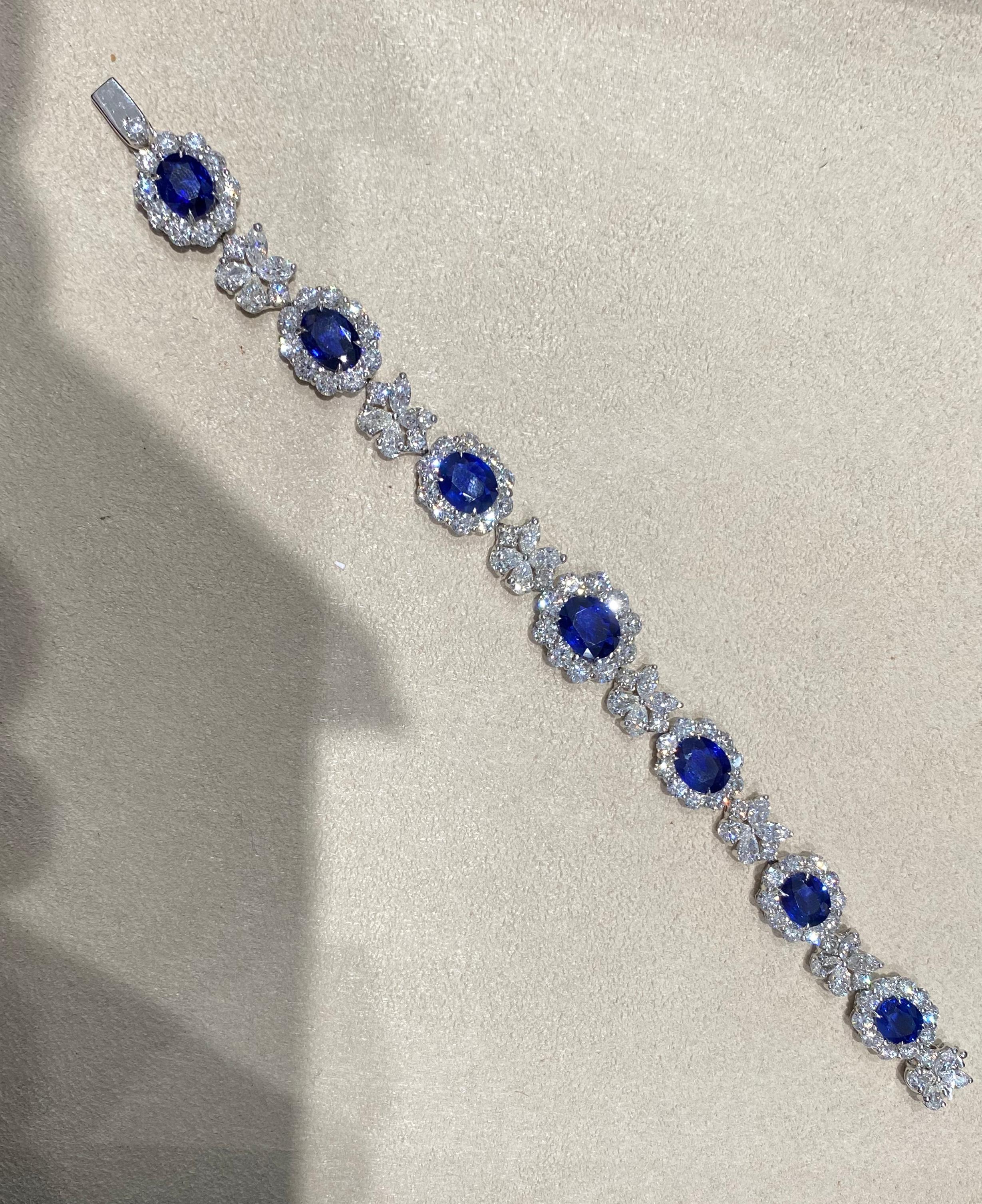 Oval Cut 15.88 Carat Oval Sapphires and 16.42 Carat Diamond Flower and Butterfly Bracelet