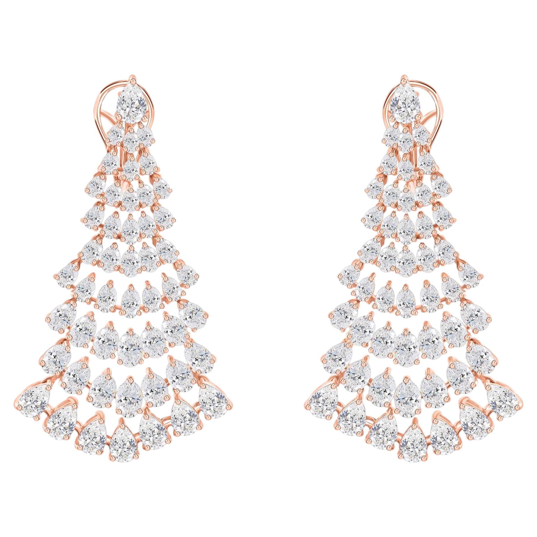 15.89 Carat SI Clarity HI Color Pear Oval Diamond Earrings 18 Karat Rose Gold