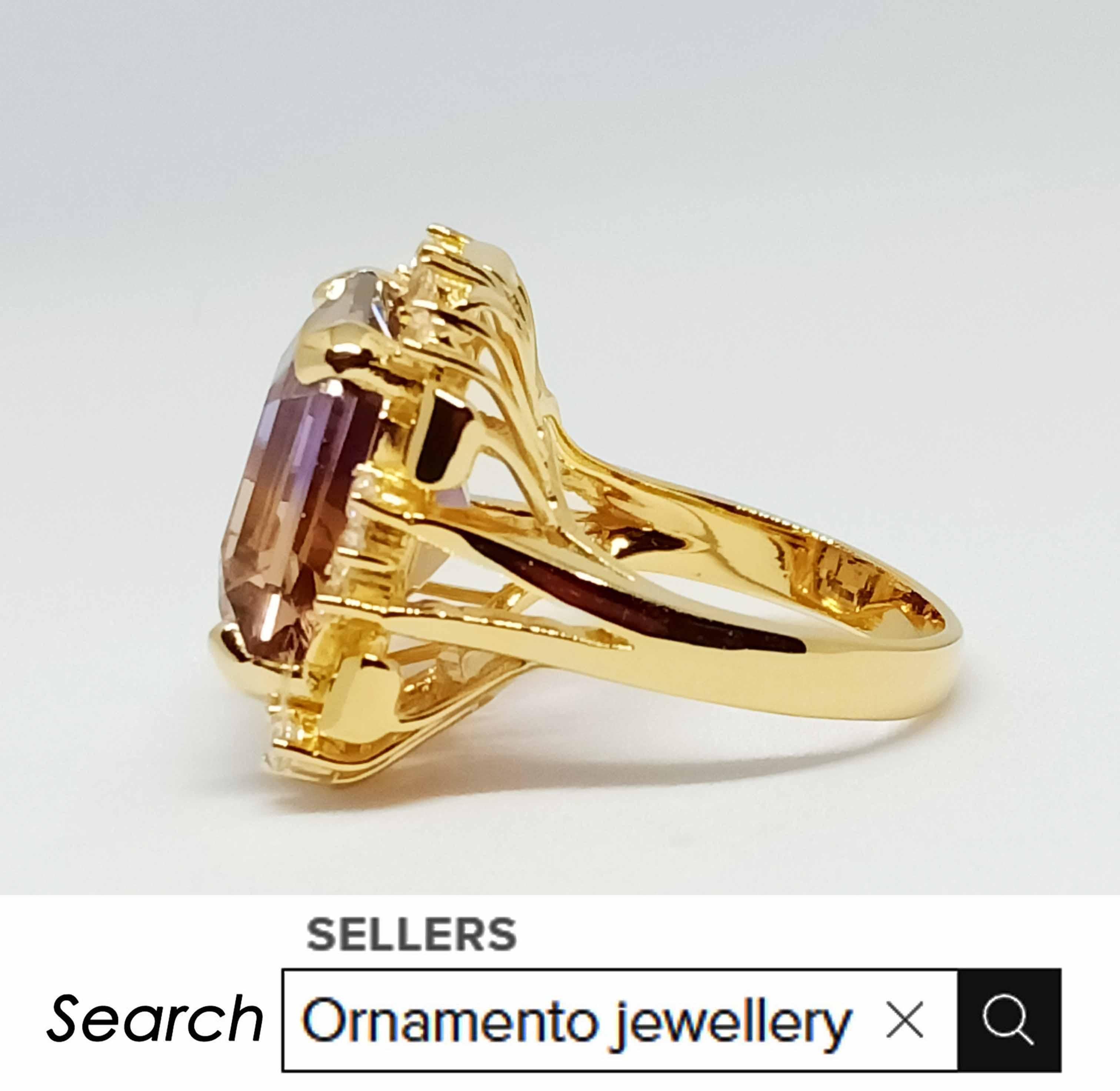 15,89cts. Anello di ametrina in argento sterling con placcatura in oro 18 carati. In condizioni Nuovo in vendita a Bangkok, TH