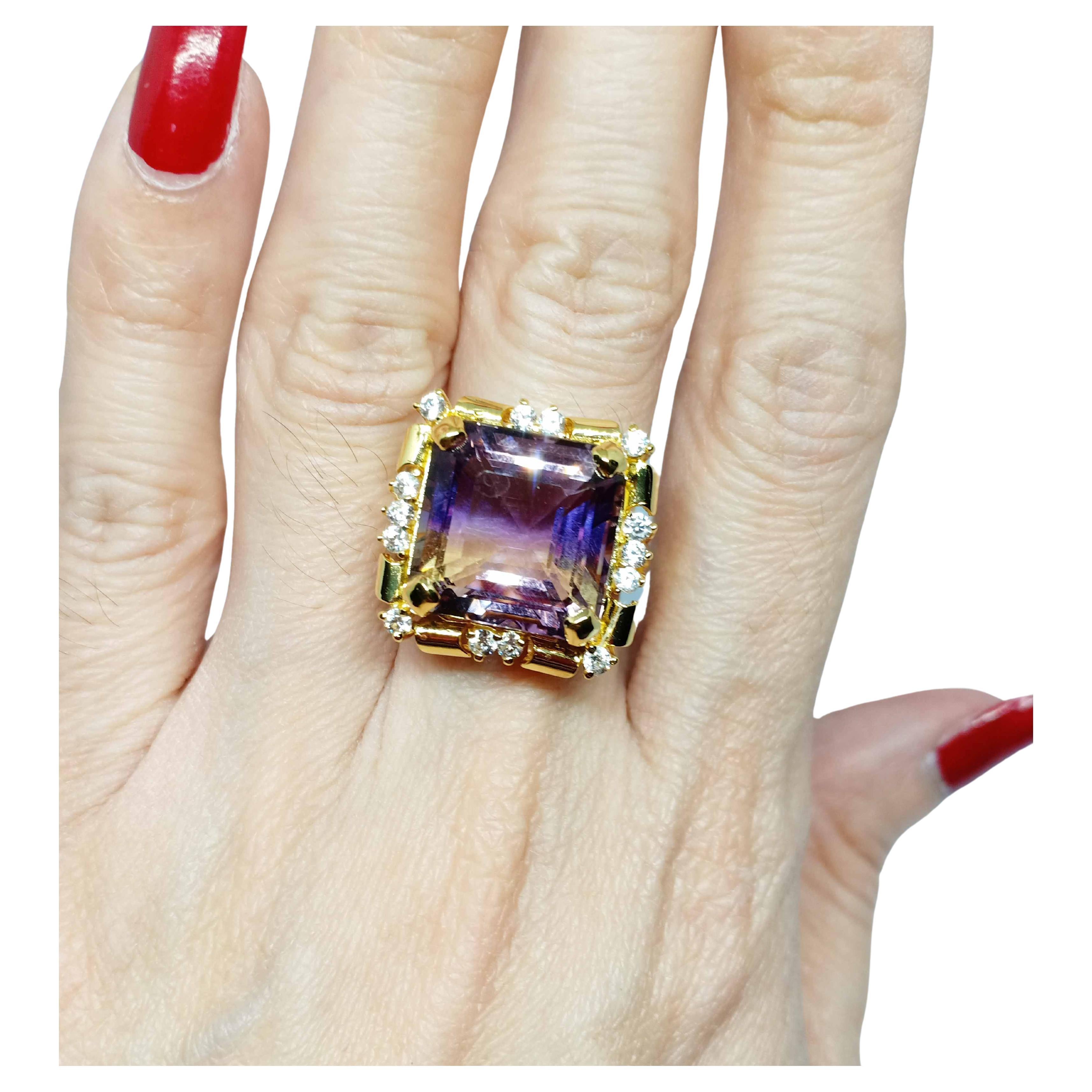 15.89cts. Ametrine Ring sterling silver on 18K Gold Plated.
