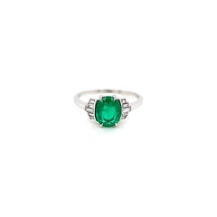 1.58 Total Carat Natural Columbian Green Emerald and Diamond Ladies Vintage Ring