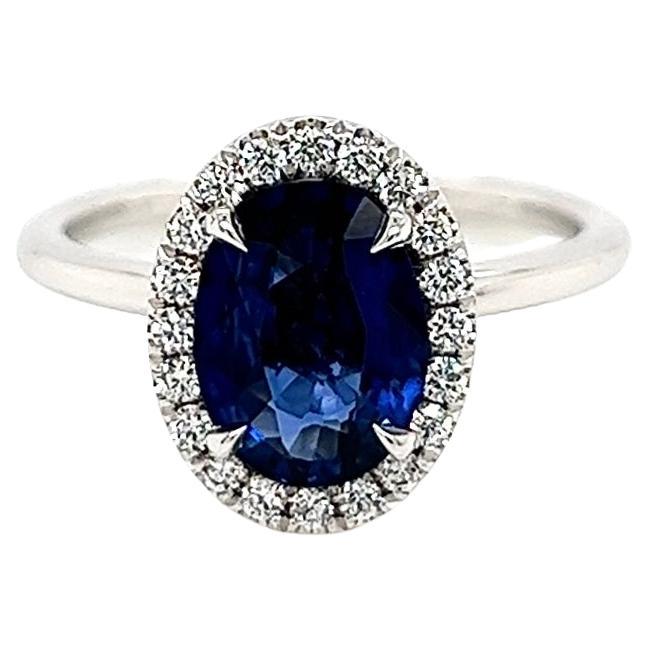 1.88 Total Carat Sapphire Diamond Halo Ladies Ring