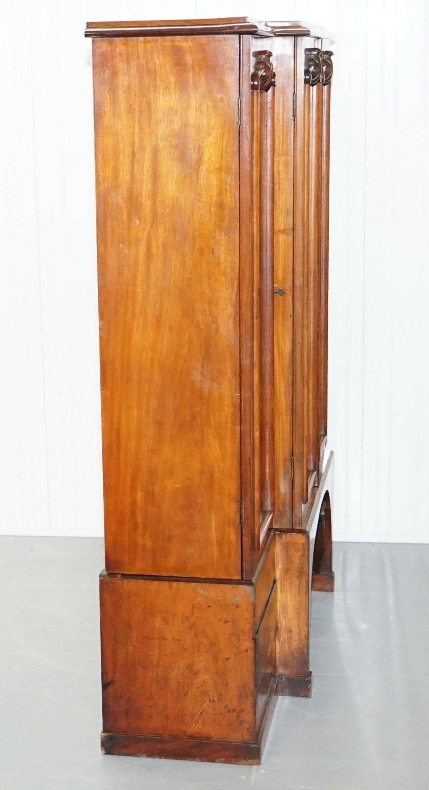 Tall Victorian 19th Century Mahogany Library Breakfront Bookcase Cabinet 7