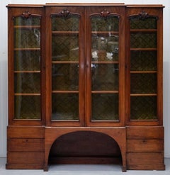 Tall Victorian 19th Century Mahogany Library Breakfront Bookcase Cabinet