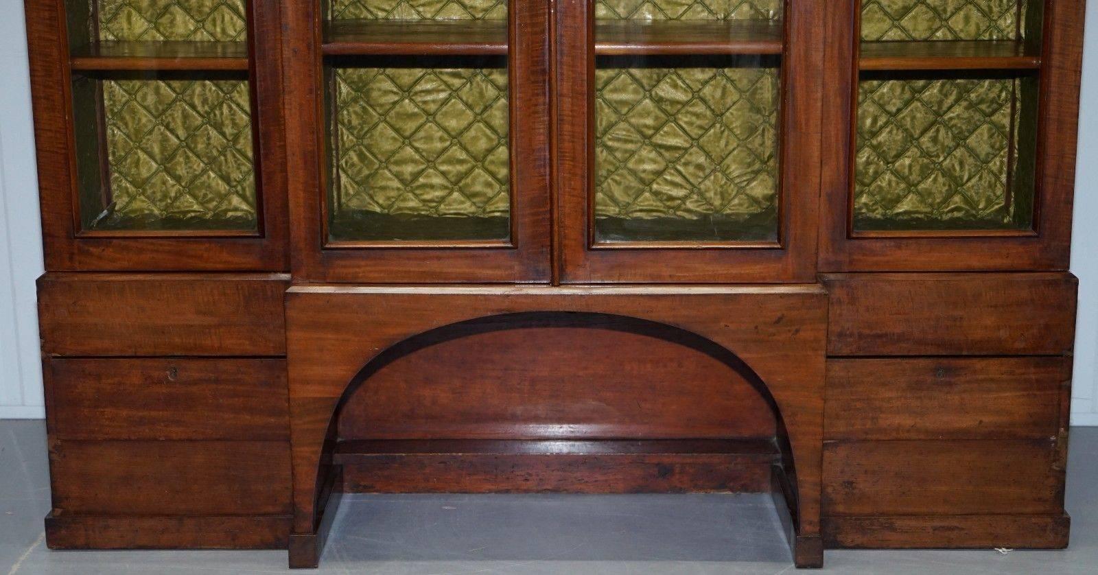 Hand-Crafted Tall Victorian 19th Century Mahogany Library Breakfront Bookcase Cabinet